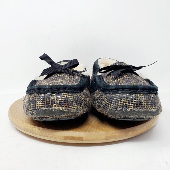 UGG Rylee Slipper Womens 8 Black Metallic Leopard Shearling Loafer Moc Toe Shoe - Picture 3 of 14